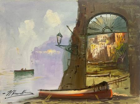 Art work by firma Illeggibile paesaggio  - oil canvas 